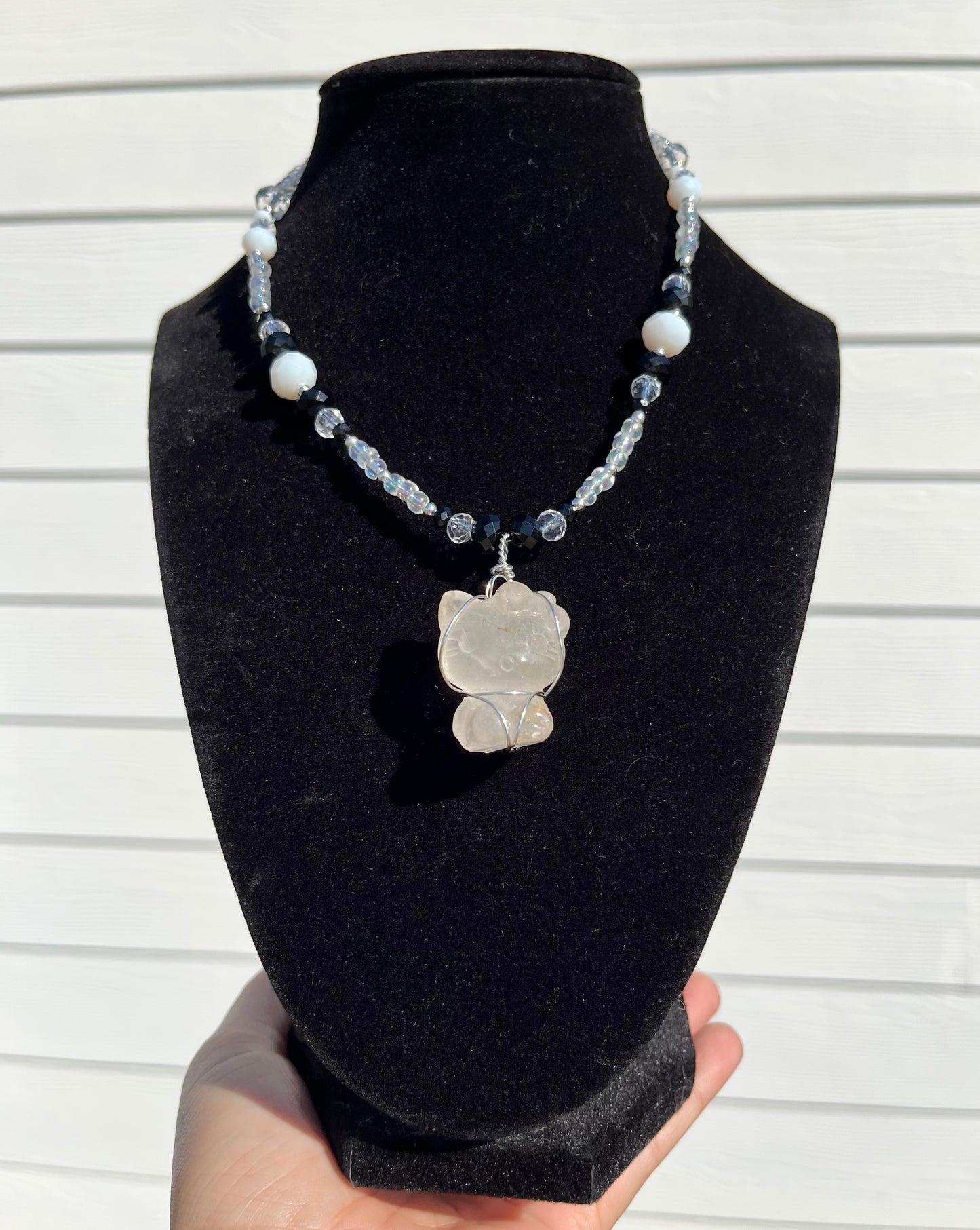 Clear Quartz Hello Kitty Necklace