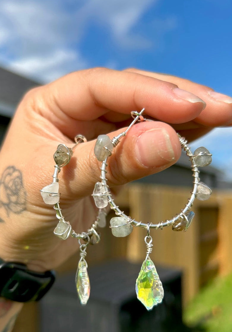Wire Wrapped Crystal Hoop Earrings