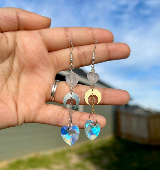 Clear Quartz Moon Earrings