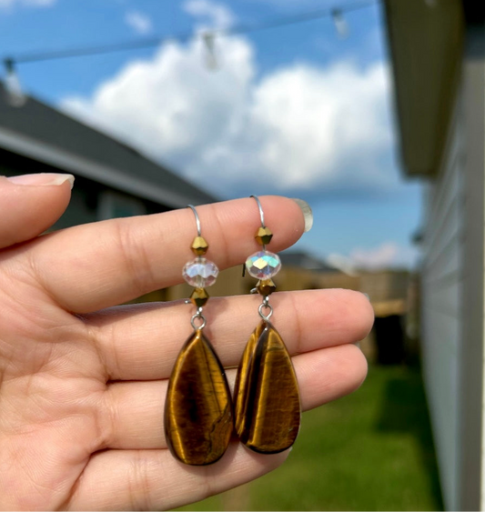 Tigers Eye Pendant Earrings