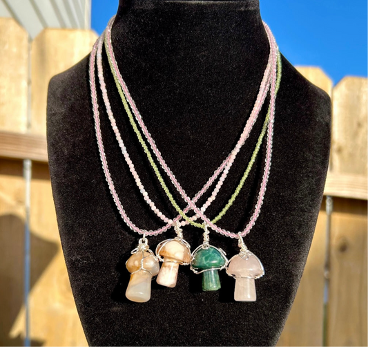 Faceted Mushroom Necklaces