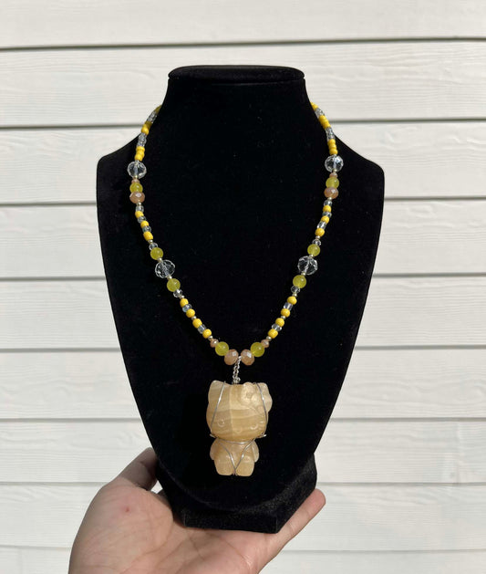 Yellow Calcite Hello Kitty Necklace