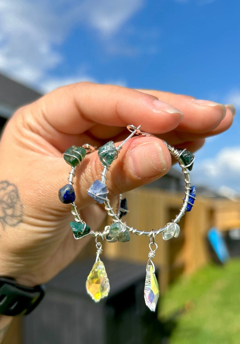 Wire Wrapped Crystal Hoop Earrings
