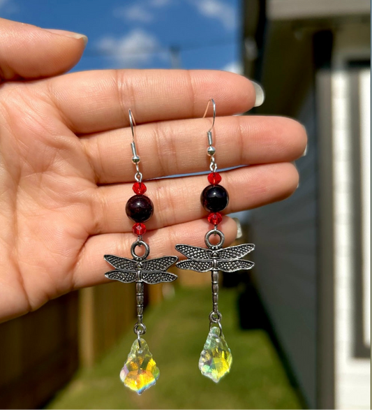 Garnet Dragonfly Earrings