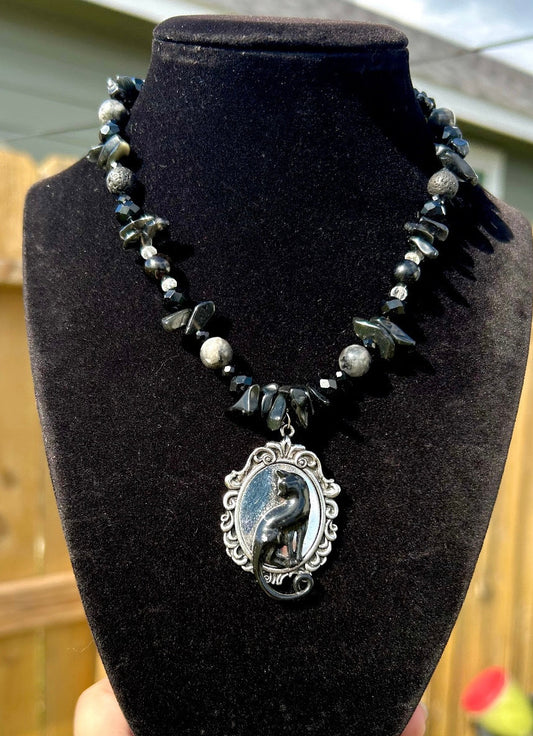 Obsidian Cat Necklace
