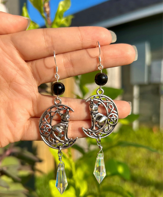 Obsidian Cat Earrings