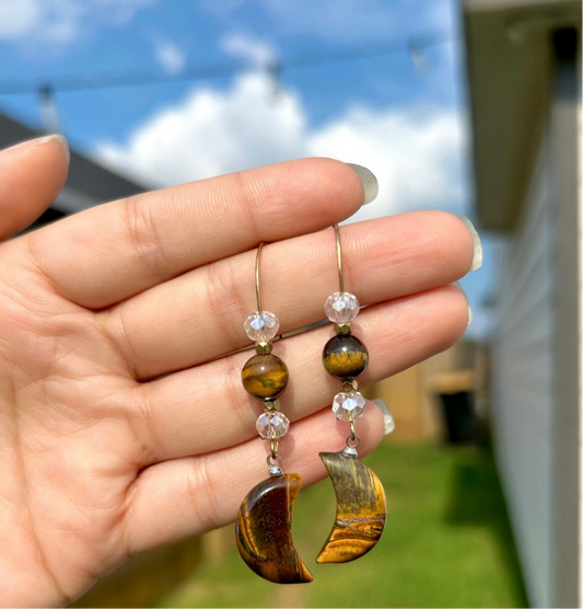 Tigers Eye Moon Earrings
