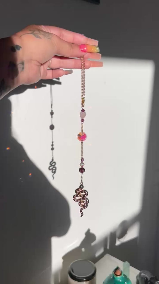Rose Quartz Snake Suncatcher